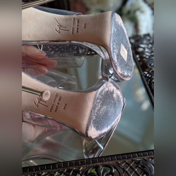 Giuseppe Zanotti 36.5 clear silver sandals slides heels pin stiletto - Picture 7 of 12